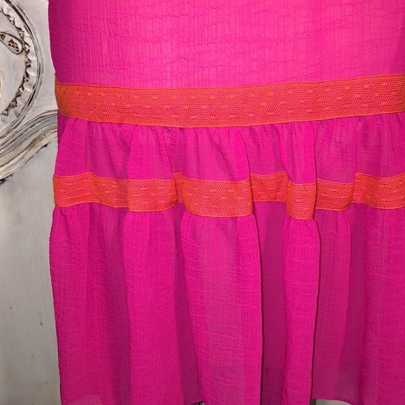 Rachel Rachel Roy Fuchsia With Orange Lace Accent Trim Spaghetti Strap Dress - Picture 8 of 11